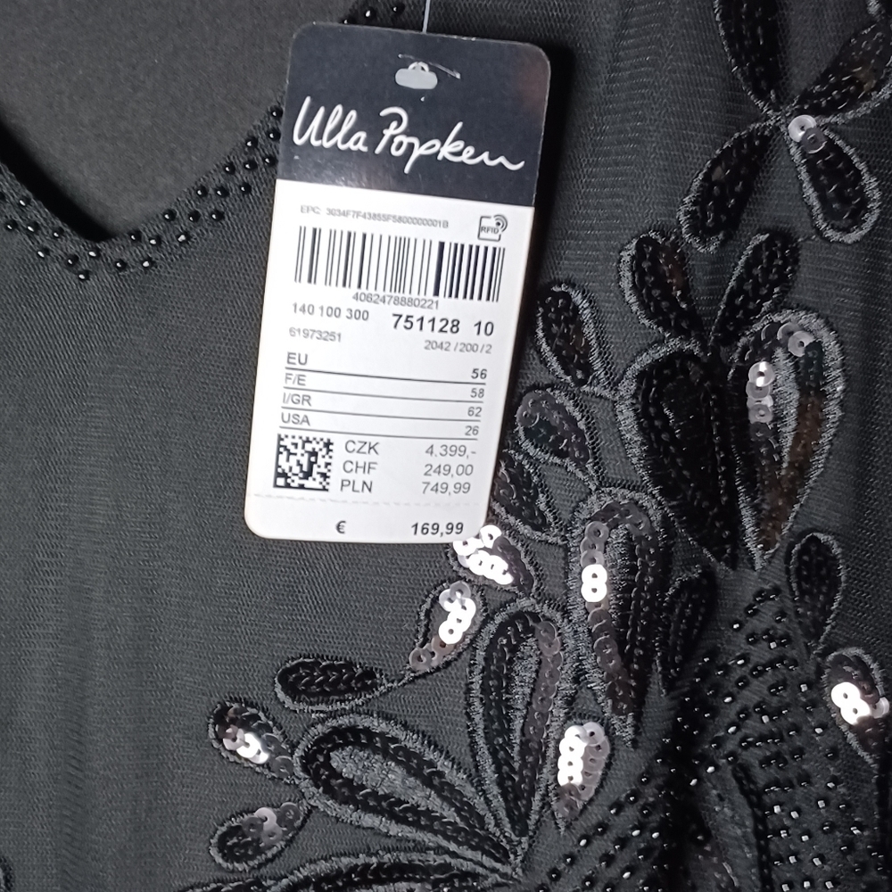 Ulla Popken Black Sequin Mesh Sleeve Midi Dress - Picture 3 of 5